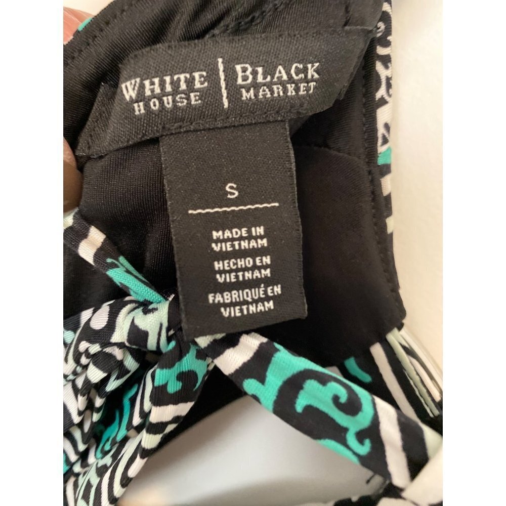 WHITE HOUSE BLACK MARKET WOMEN'S BLACK AND TEAL BLOUSON GEO MAXI DRESS SZ S - Picture 5 of 5